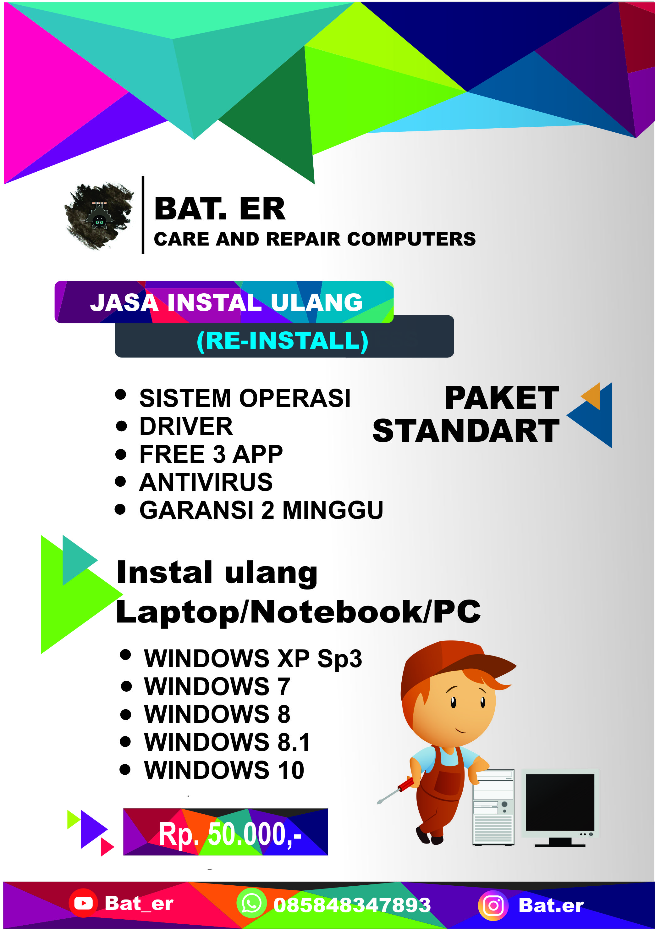 Instal Ulang laptop/ Pc Paket Standart